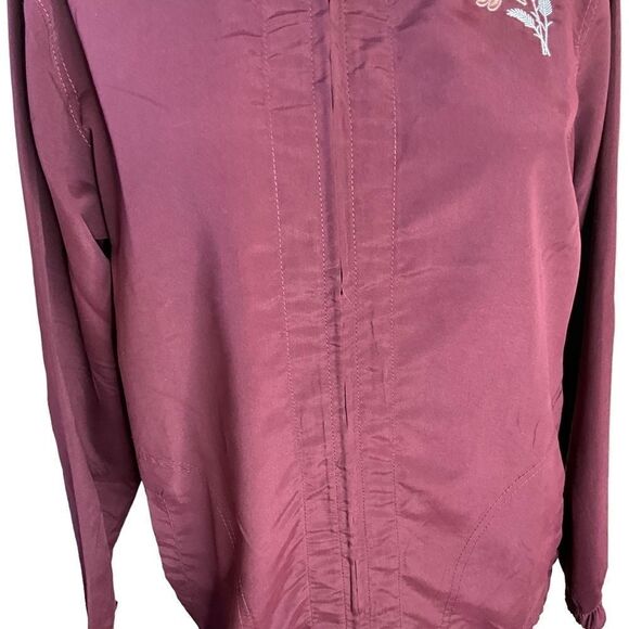 The Paragon Woman's Windbreaker Jacket Size S Maroon Zip Front Embroidered - Picture 3 of 13